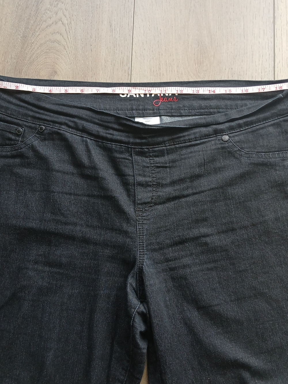 Santana Jeans Pull-On Black Denim Pants Size 16x32L Stretch Straight Leg - Picture 3 of 10